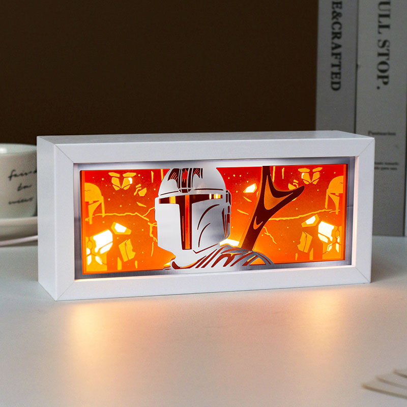 Mandalorian Anime Paper Carved Light Box with Led Light