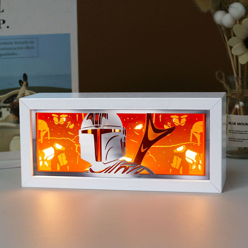 Mandalorian Anime Paper Carved Light Box with Led Light