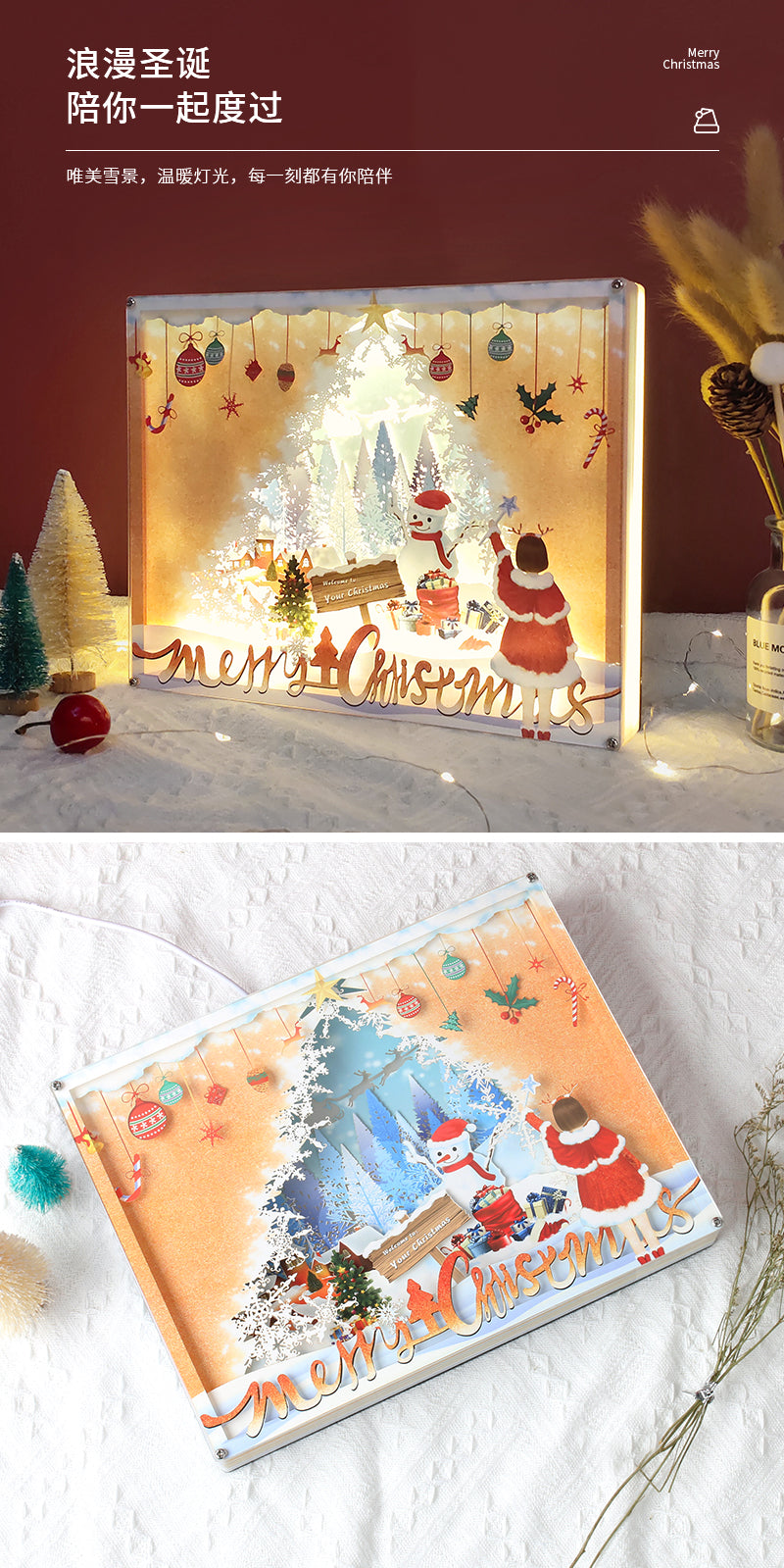 Christmas Paper Cut Carved Light Box with Led Light