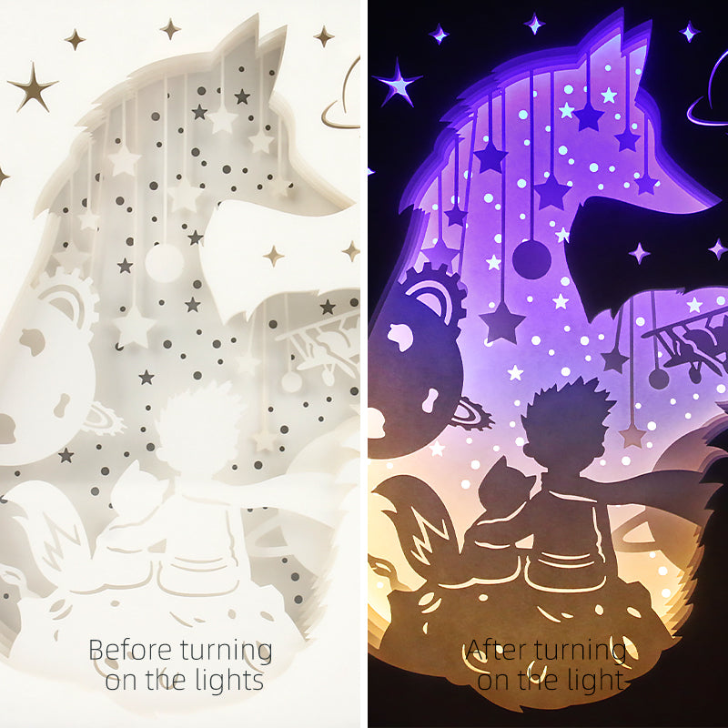 Little Prince Anime Paper Cut Carved Light Box with Led Light