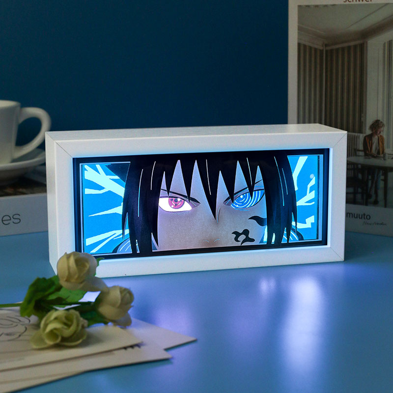 Uchiha Sasuke Anime Paper Cut Carved Light Box with Led Light