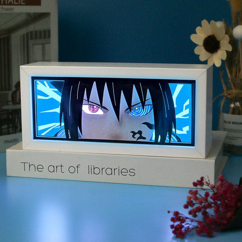 Uchiha Sasuke Anime Paper Cut Carved Light Box with Led Light