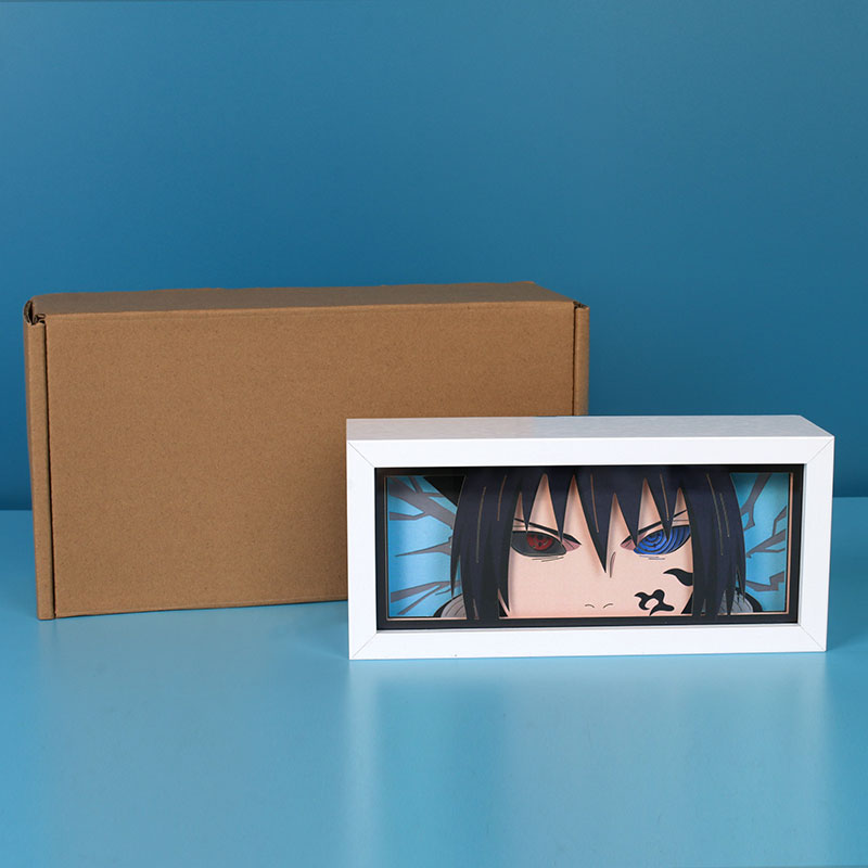 Uchiha Sasuke Anime Paper Cut Carved Light Box with Led Light