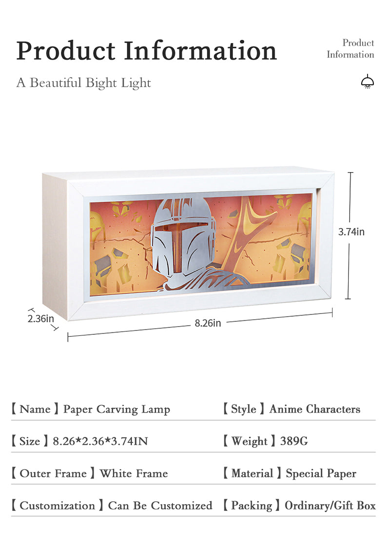 Mandalorian Anime Paper Carved Light Box with Led Light