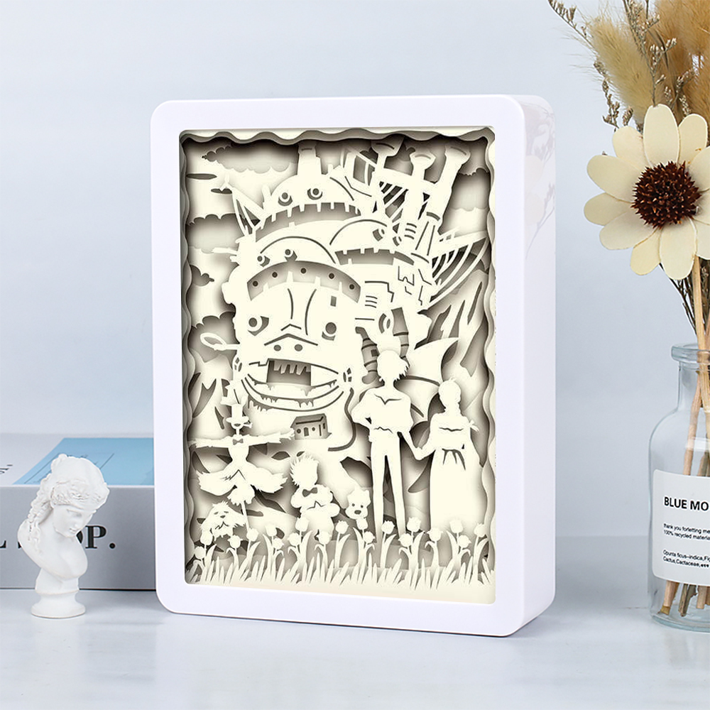 Howl's Moving Castle Anime Paper Cut Carved Light Box with Led Light