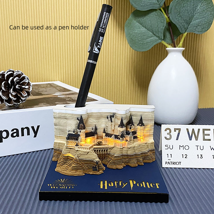 Harry Potter Hogwarts Castle Hand Tear off 3D Calendar Memo Pad With Light