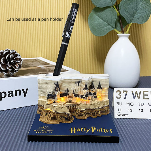 Harry Potter Hogwarts Castle Hand Tear off 3D Calendar Memo Pad With Light
