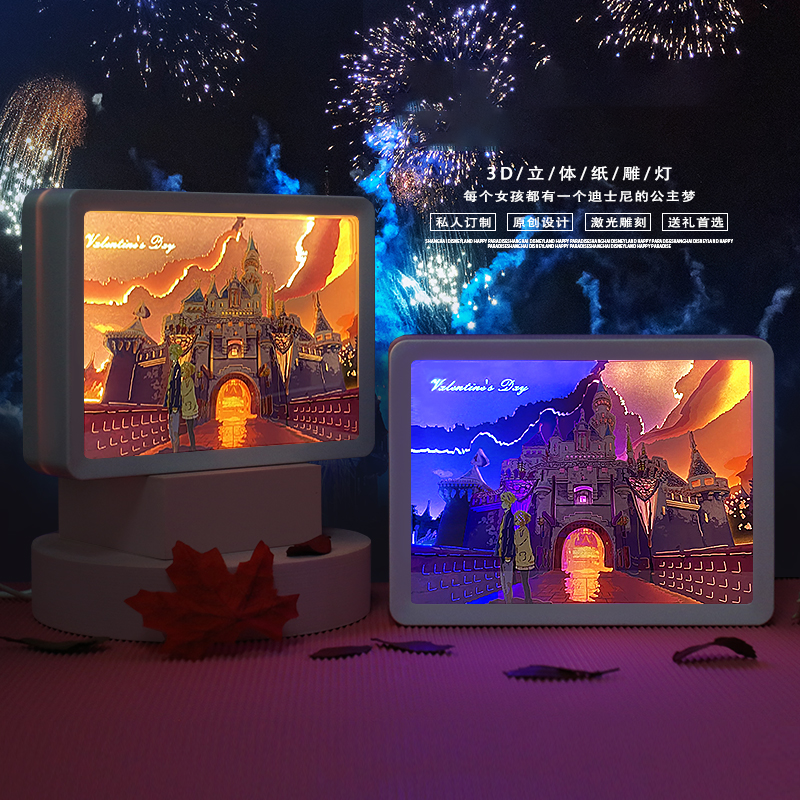 Disney Castle Paper Cut Carved Light Box with Led Light