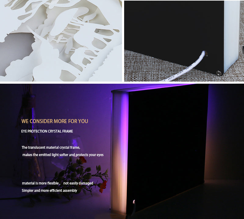 The horse Elephant Mount Fuji Paper Cut Carved Light Box with Led Light