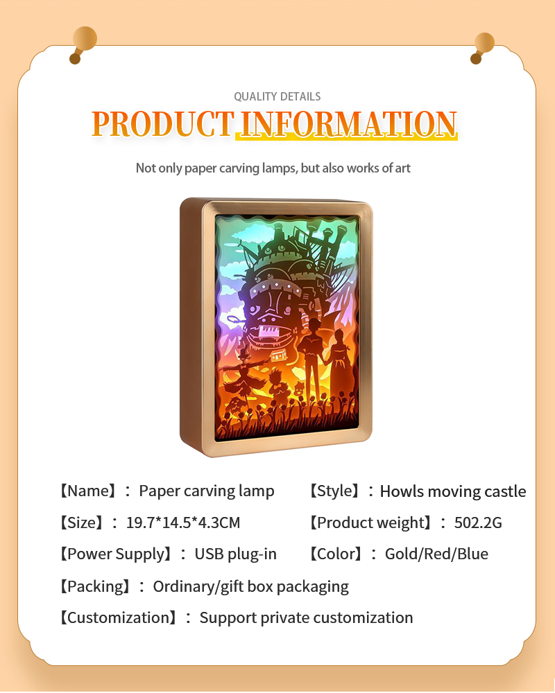 Howl's Moving Castle Anime Paper Cut Carved Light Box with Led Light