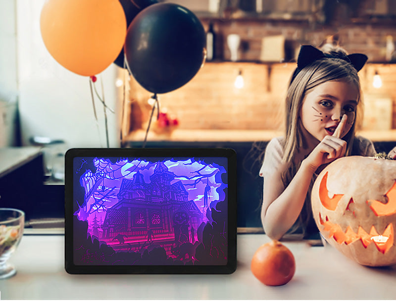 Hallowmas Halloween Paper Cut Carved Light Box with Led Light