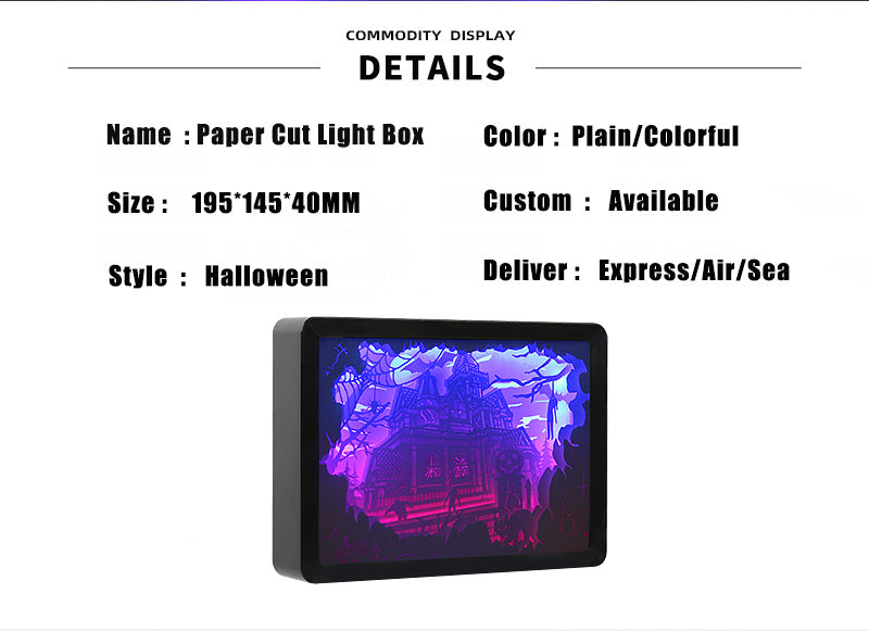 Hallowmas Halloween Paper Cut Carved Light Box with Led Light