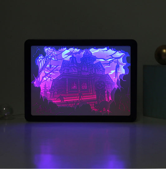 Hallowmas Halloween Paper Cut Carved Light Box with Led Light