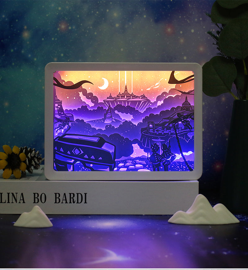 Blue and Yellow Style Paper Cut Carved Light Box with Led Light