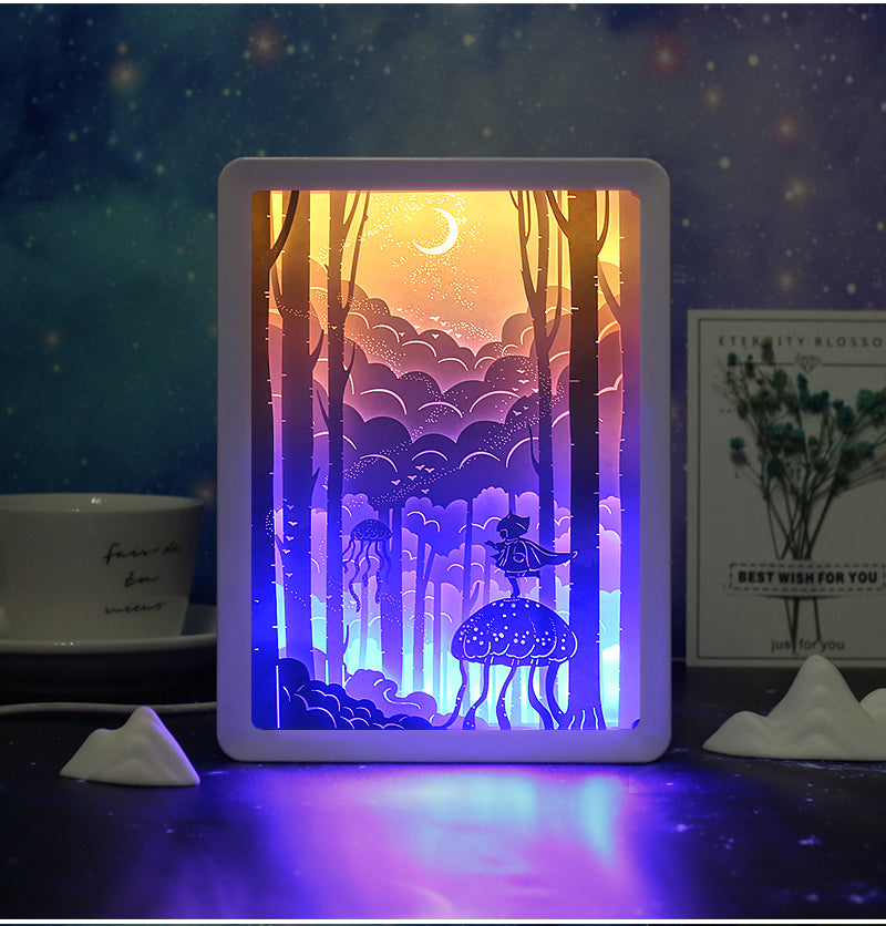 Blue and Yellow Style Paper Cut Carved Light Box with Led Light