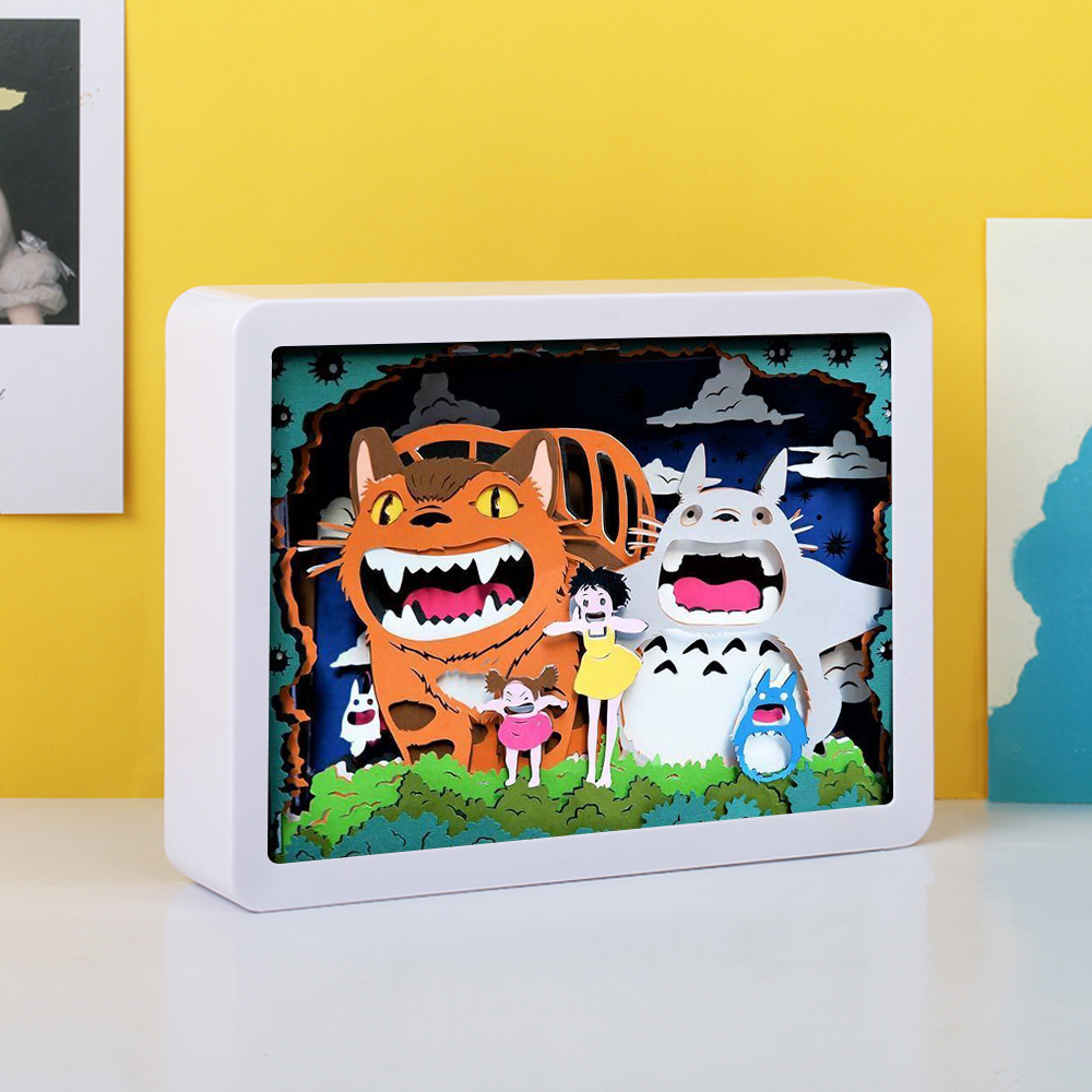 Japanese Cartoon Totoro Anime Paper Cut Carved Light Box with Led Light