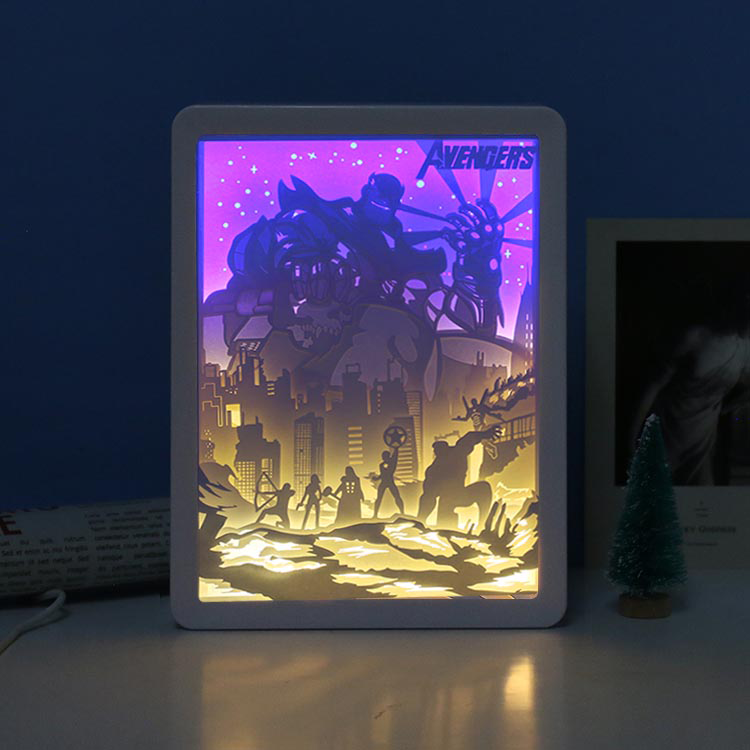 The Avengers Paper Cut Carved Light Box with Led Light