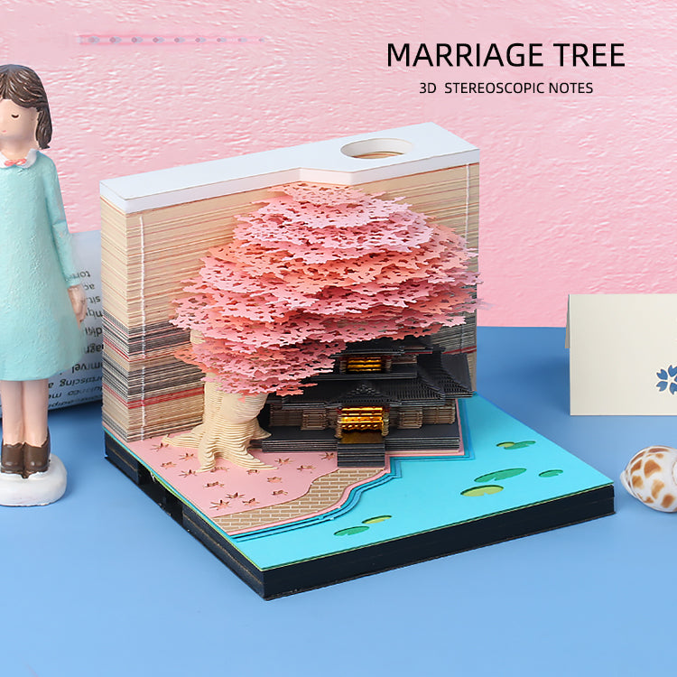 Marriage Tree House Model Hand Tear off 3D Memo Pad With Light