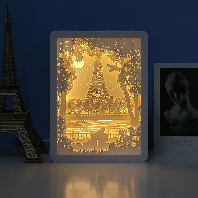 Eiffel Tower Paper Cut Carved Light Box with Led Light