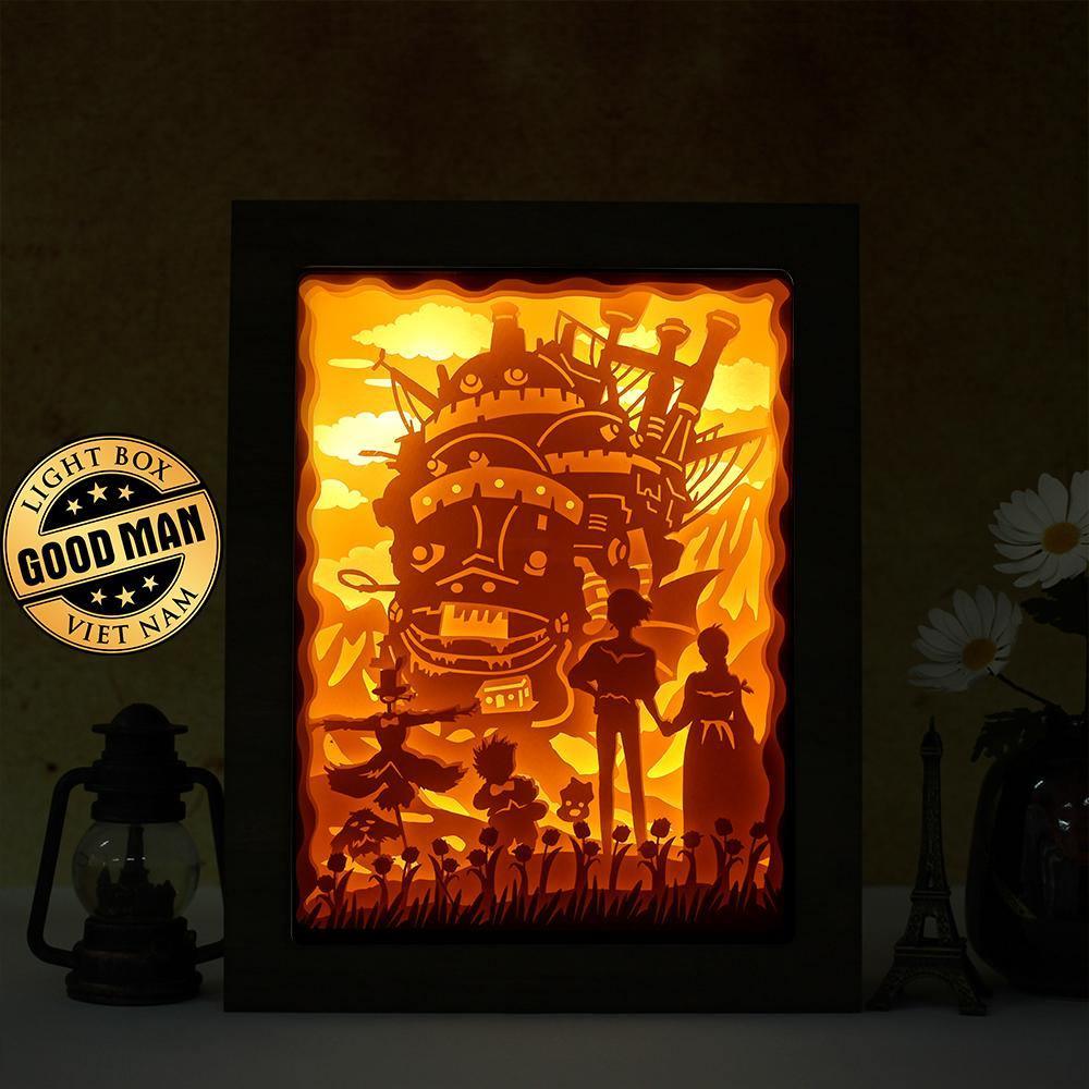 Howl's Moving Castle Anime Paper Cut Carved Light Box with Led Light