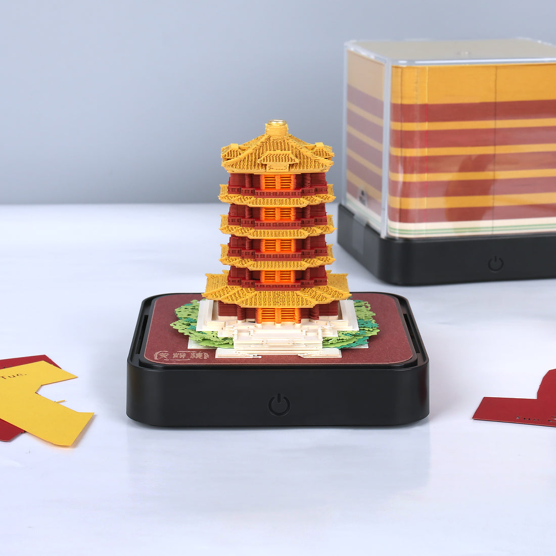 Yellow Crane Tower Miniature Model 3D Calendar Memo Pad With Acrylic Case