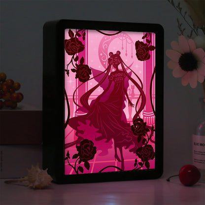 Sailor Moon Anime Paper Cut Carved Light Box with Led Light