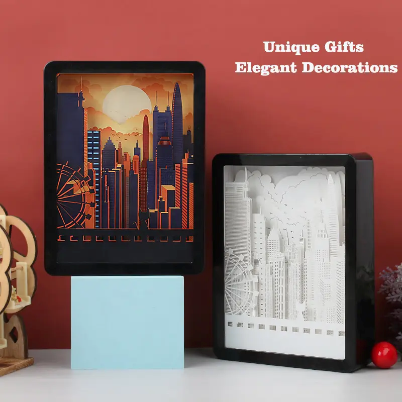 City Light Paper Cut Carved Light Box with Led Light