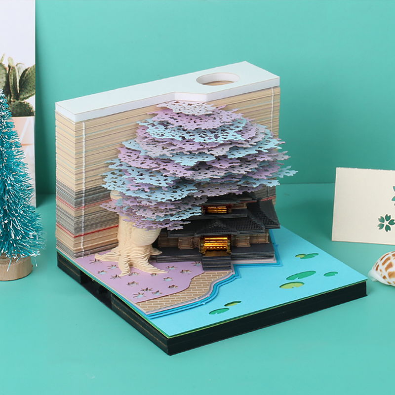 Marriage Tree House Model Hand Tear off 3D Memo Pad With Light