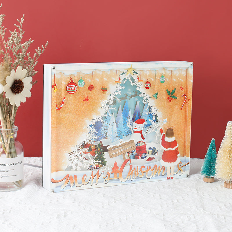 Christmas Paper Cut Carved Light Box with Led Light