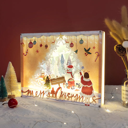 Christmas Paper Cut Carved Light Box with Led Light