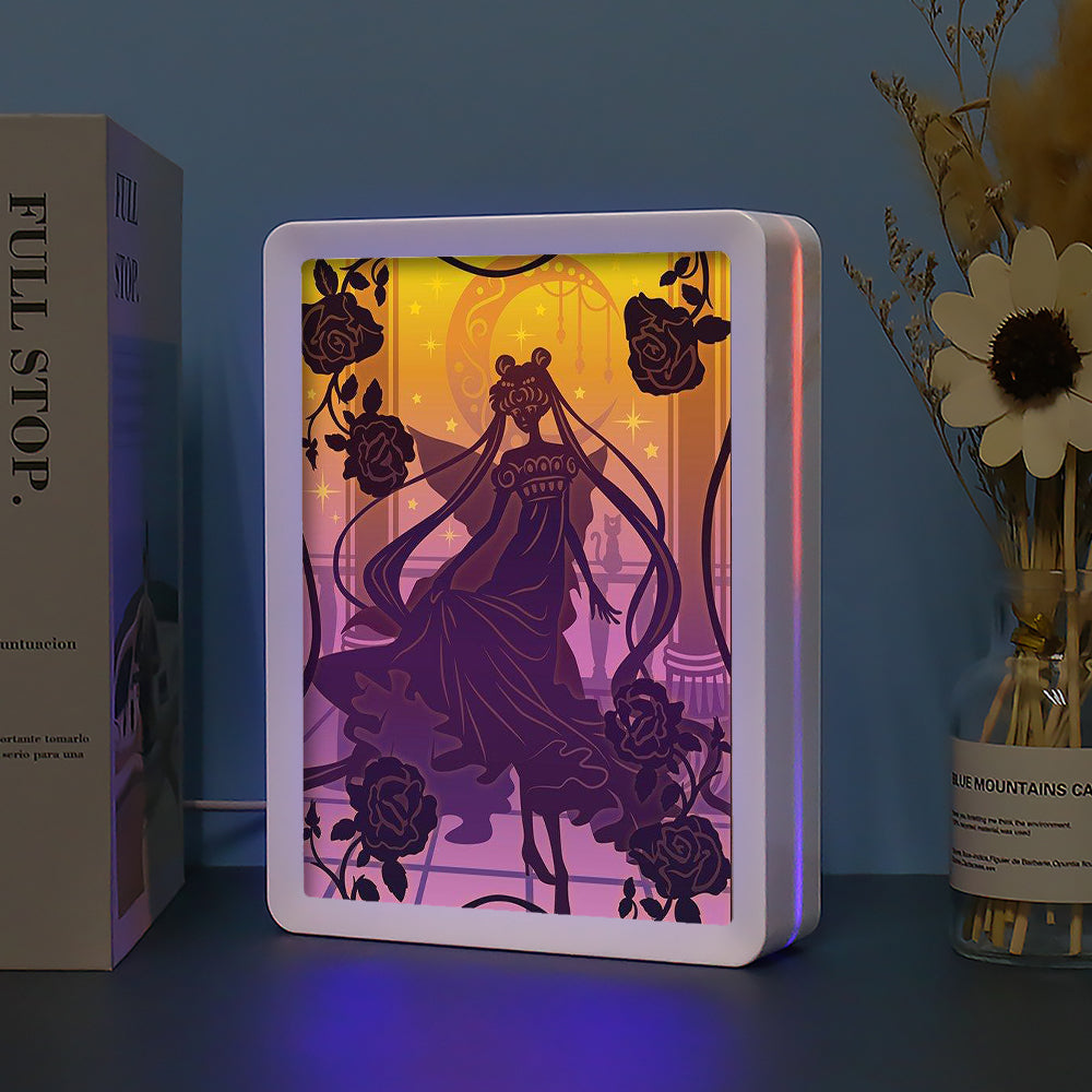 Sailor Moon Anime Paper Cut Carved Light Box with Led Light