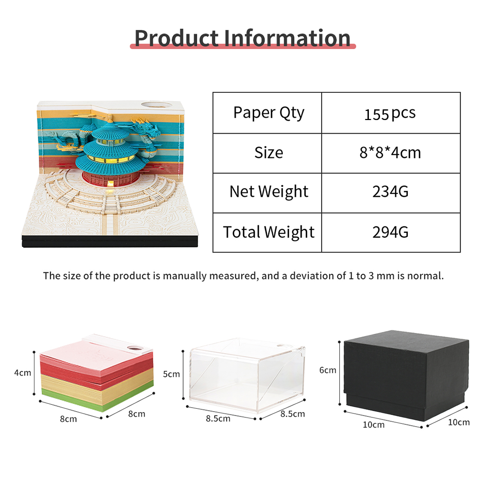 Temple of Heaven Miniature Model Hand Tear off 3D Calendar Memo Pad With Light