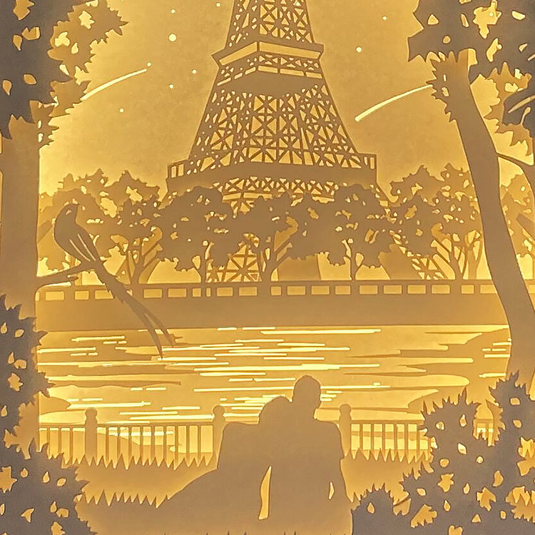 Eiffel Tower Paper Cut Carved Light Box with Led Light