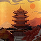 The Yellow Crane Tower Paper Cut Carved Light Box with Led Light