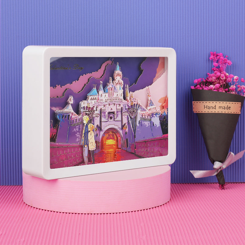 Disney Castle Paper Cut Carved Light Box with Led Light