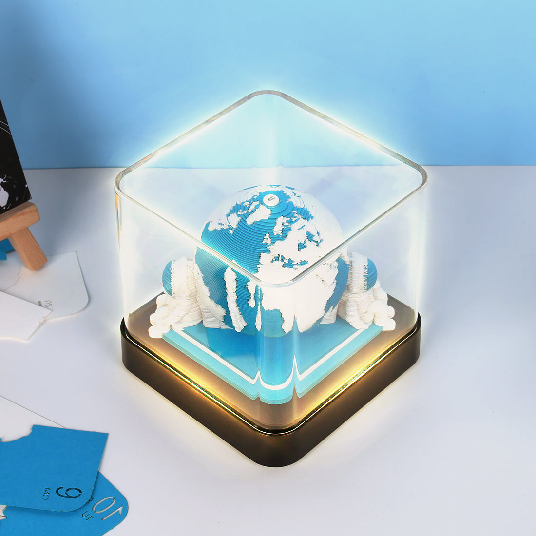 Earth Model Hand Tear off 3D Calendar Memo Pad With Light