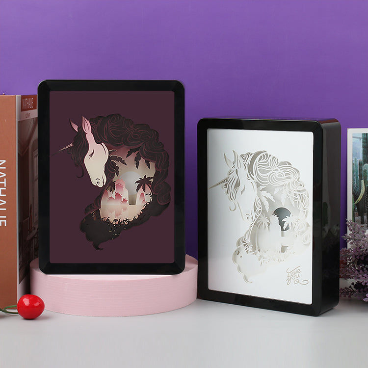 Unicorn Paper Cut Carved Light Box with Led Light