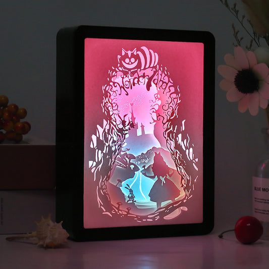 Alice Anime Paper Cut Carved Light Box with Led Light