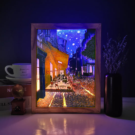 Van Gogh Cafe Paper Cut Carved Light Box with Led Light