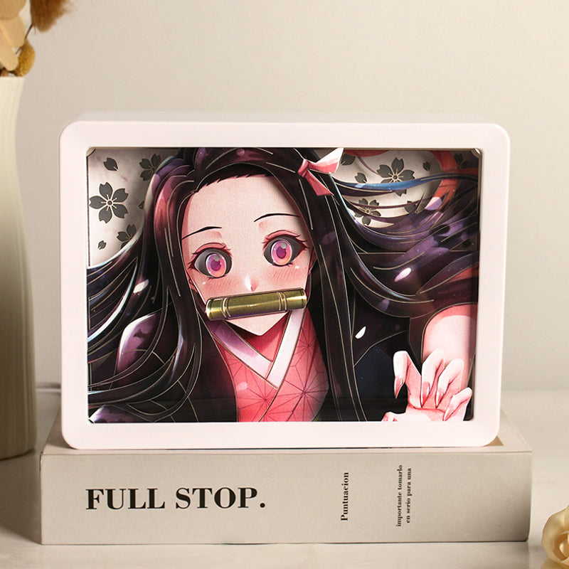 Nezuko Kamado Anime Paper Carved Light Box with Led Light