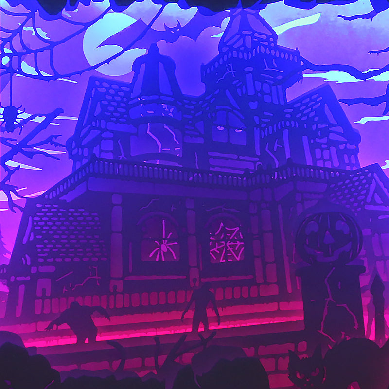 Hallowmas Halloween Paper Cut Carved Light Box with Led Light