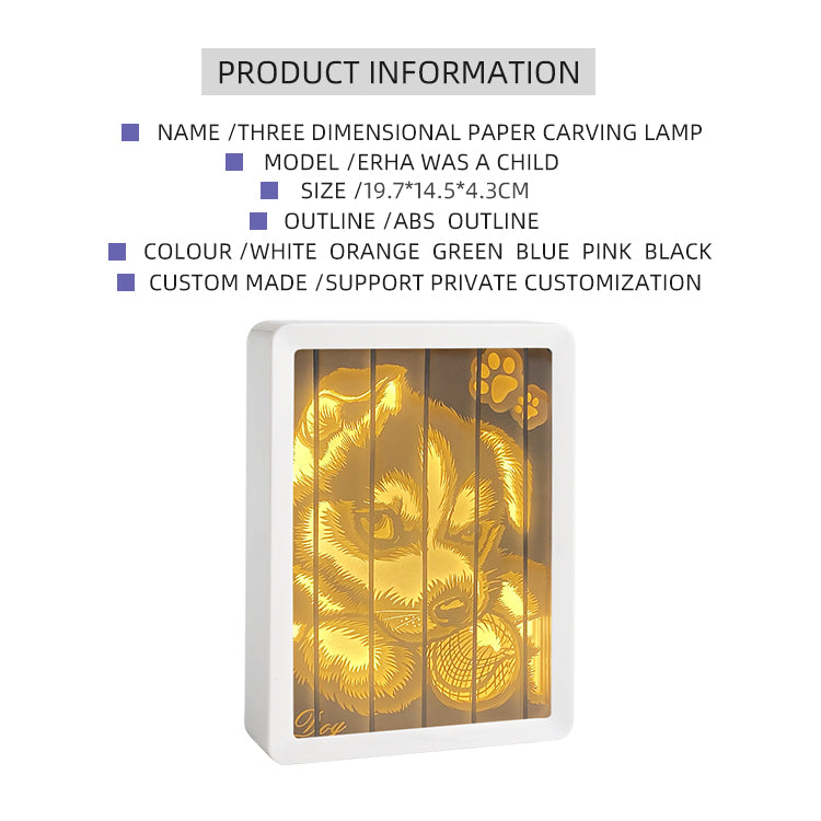 Siberian Husky Animal Theme Paper Cut Carved Light Box with Led Light