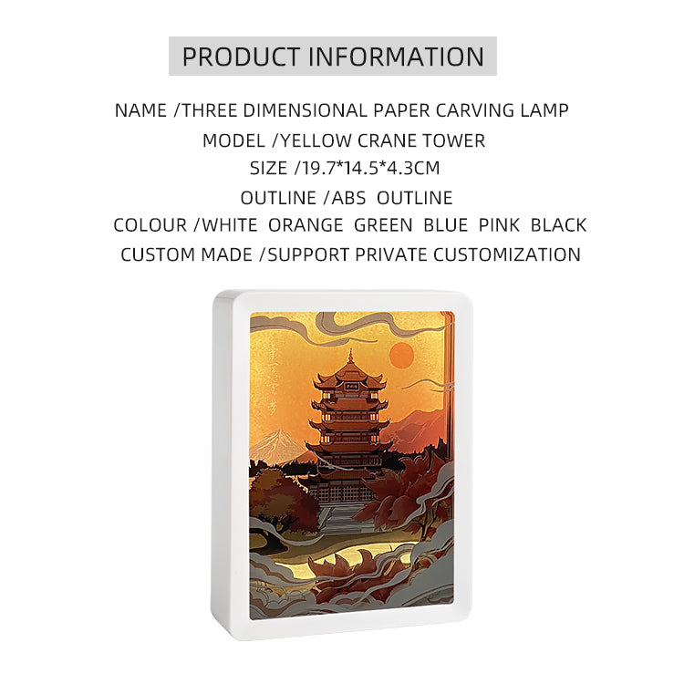 The Yellow Crane Tower Paper Cut Carved Light Box with Led Light