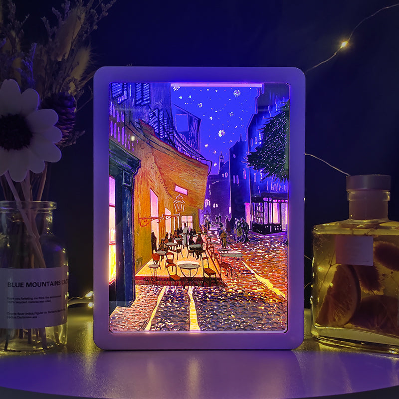 Van Gogh Cafe Paper Cut Carved Light Box with Led Light