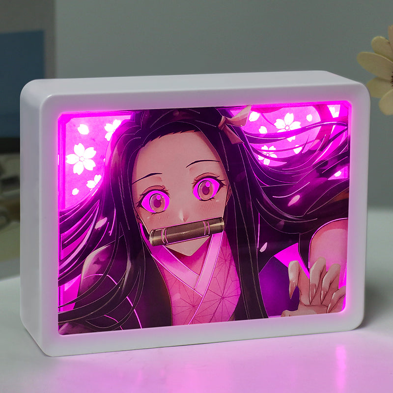 Nezuko Kamado Anime Paper Carved Light Box with Led Light