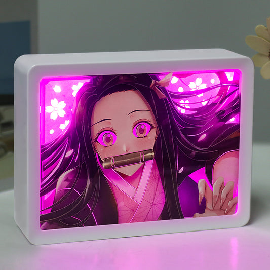 Nezuko Kamado Anime Paper Carved Light Box with Led Light