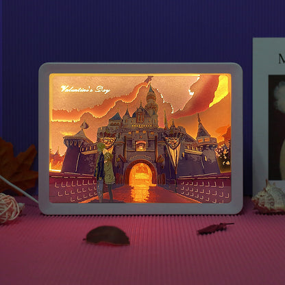 Disney Castle Paper Cut Carved Light Box with Led Light