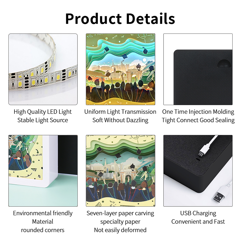 Graduation Gift School theme Paper Cut Carved Light Box with Led Light