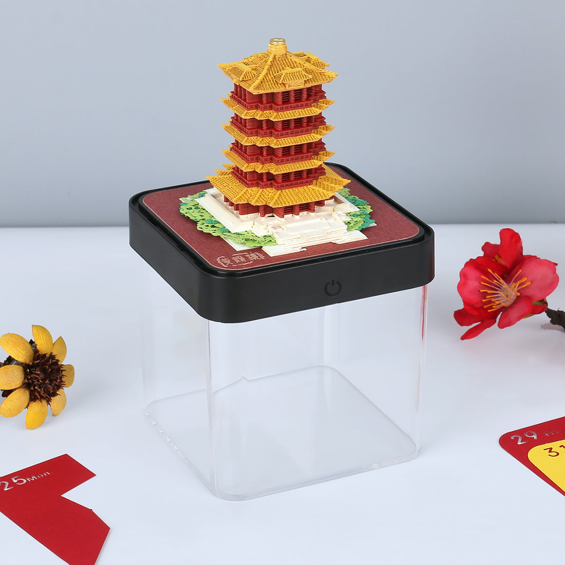 Yellow Crane Tower Miniature Model 3D Calendar Memo Pad With Acrylic Case