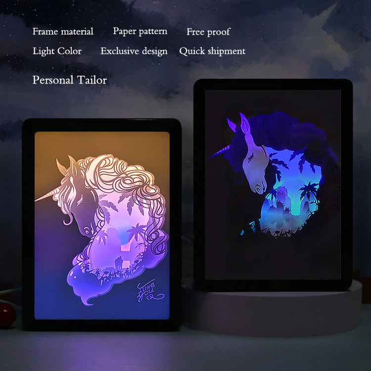 Unicorn Paper Cut Carved Light Box with Led Light